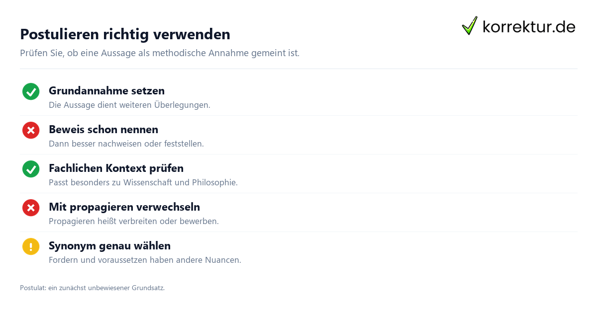 postulieren Bedeutung: Merkmale der korrekten Verwendung