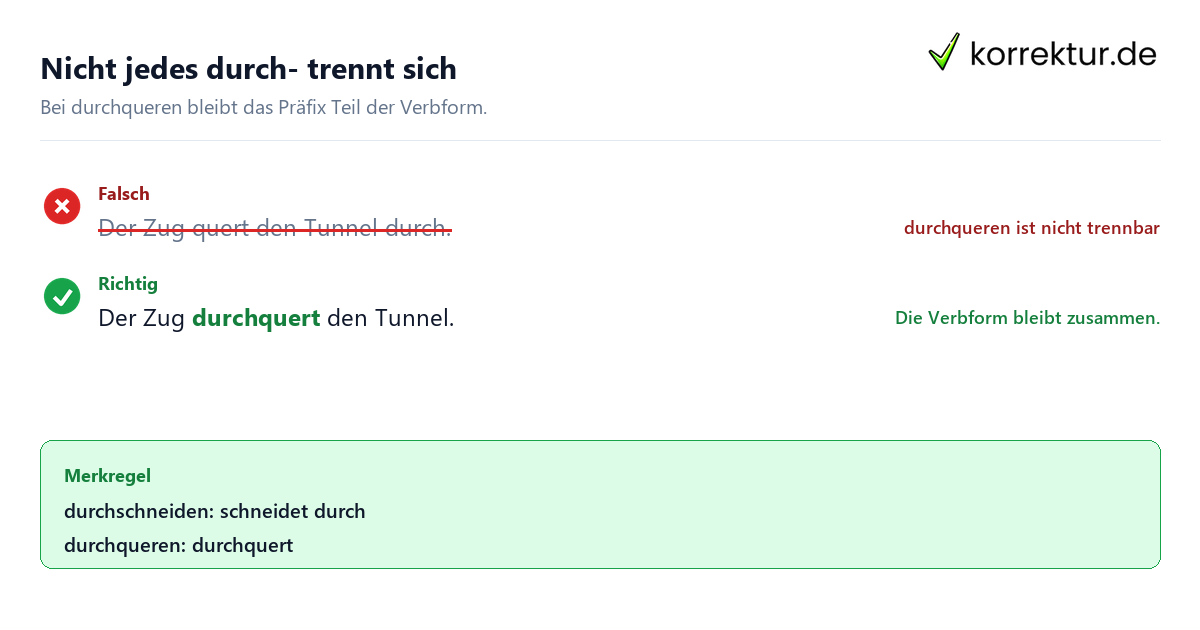 Präfixverben trennbar oder nicht trennbar erkennen am Verb durchqueren