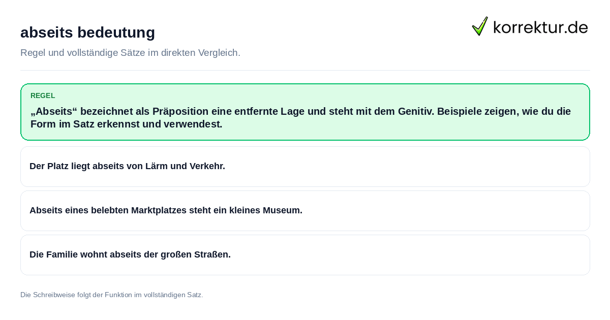 Konkrete Regel und vollständige Beispielsätze zu abseits bedeutung