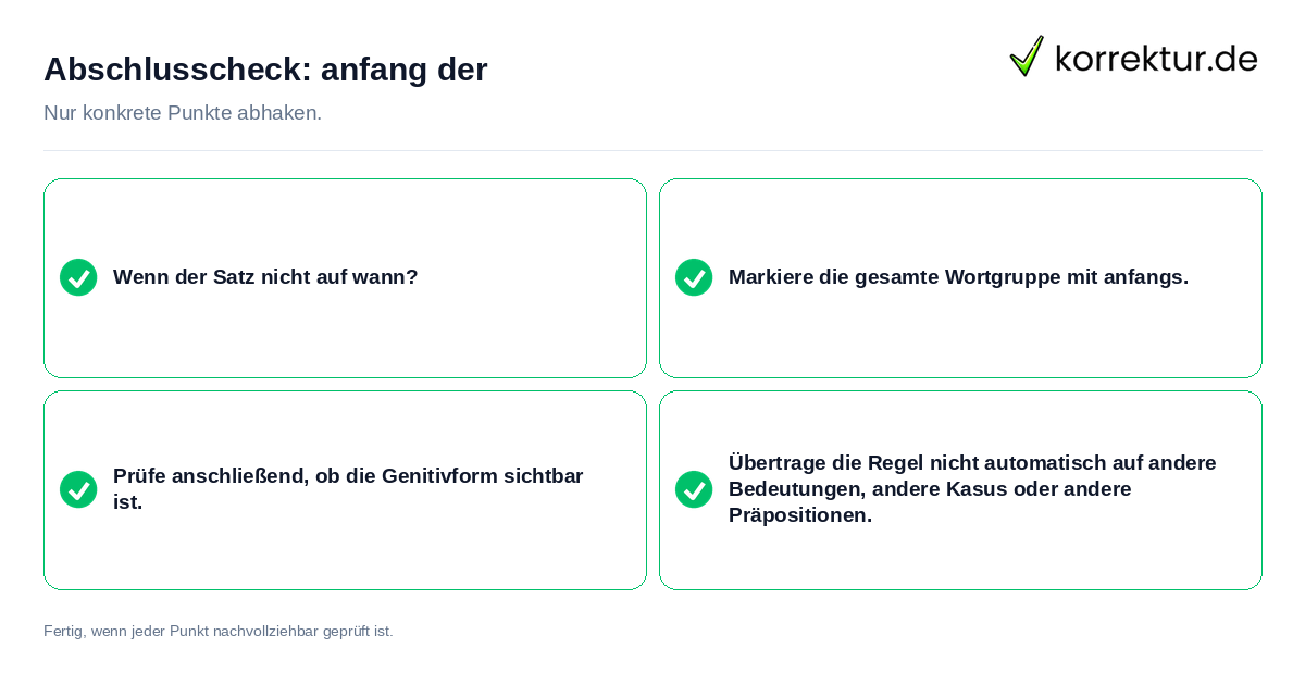 Abschlusscheck: anfang der Konkreter Abschlusscheck zu anfang der