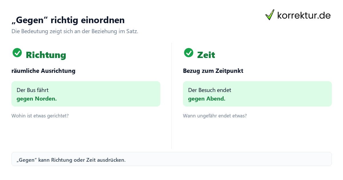 Was die Präposition „gegen“ bedeutet: Richtung und Zeitbezug vergleichen