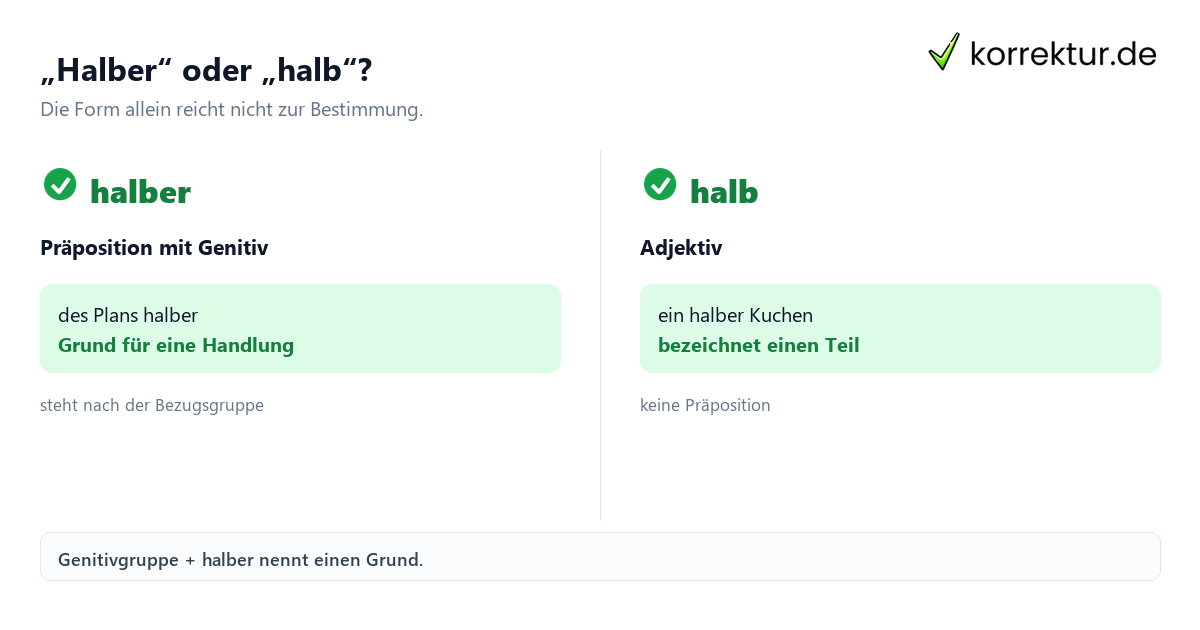 Halber als Präposition richtig verstehen: Vergleich mit halb