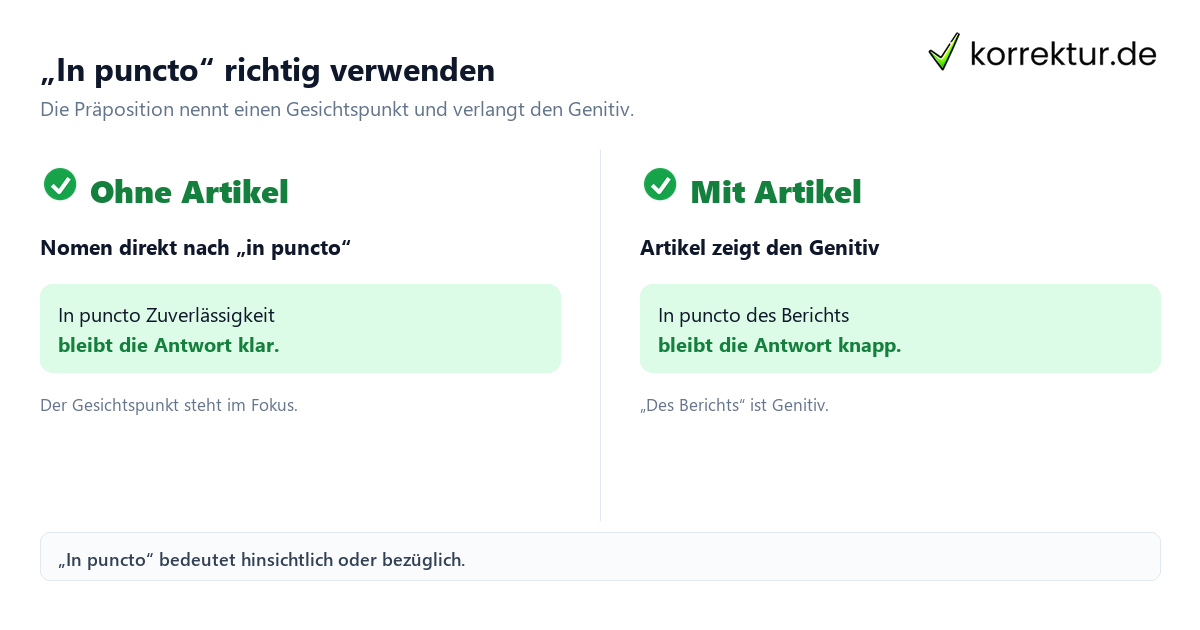 „In puncto“ richtig verwenden Was bedeutet „in puncto“? Bedeutung und Gebrauch mit Genitiv