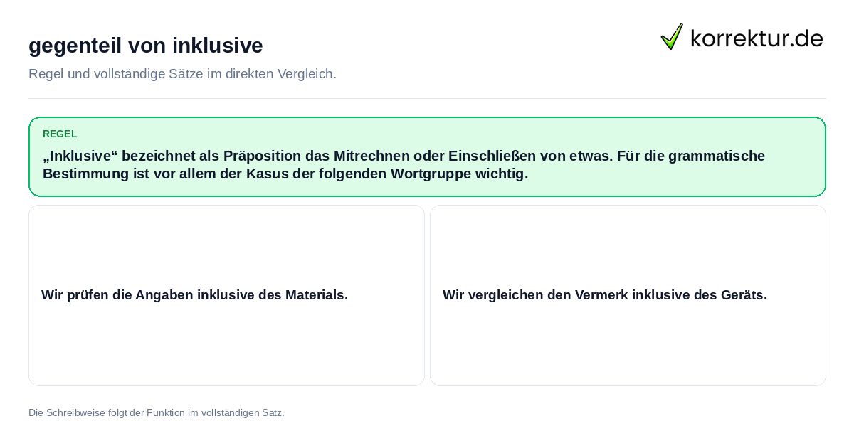 gegenteil von inklusive Konkrete Regel und vollständige Beispielsätze zu gegenteil von inklusive