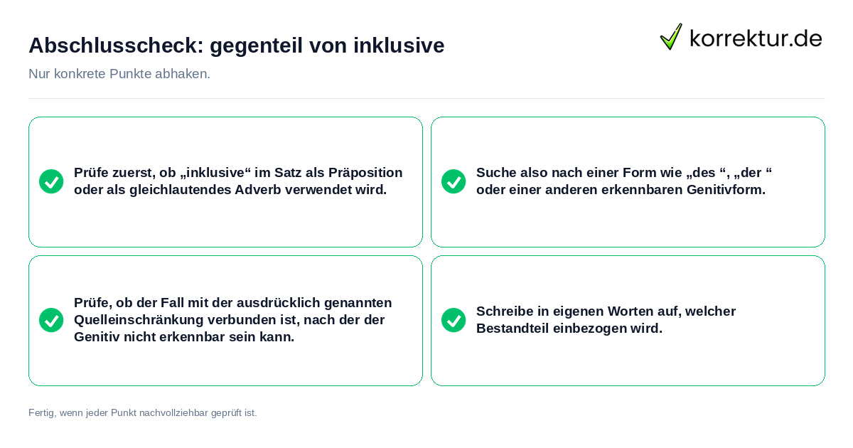 Abschlusscheck: gegenteil von inklusive Konkreter Abschlusscheck zu gegenteil von inklusive
