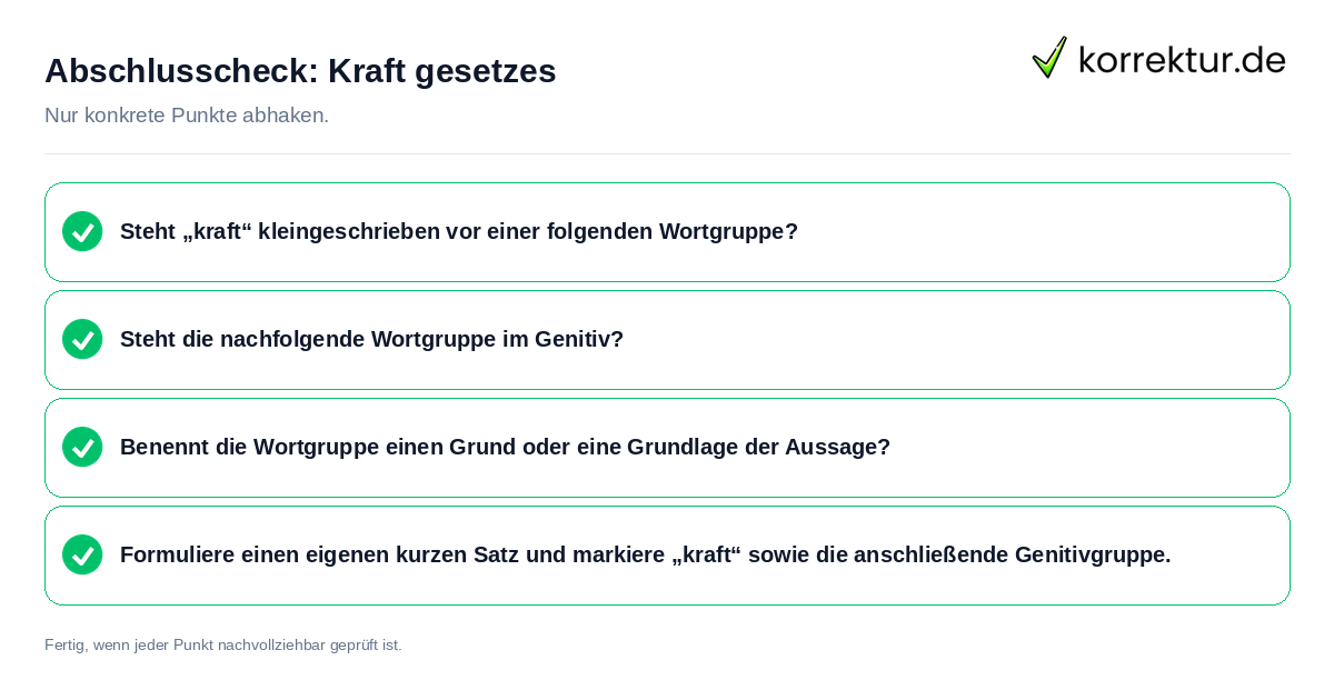 Abschlusscheck: Kraft gesetzes Konkreter Abschlusscheck zu Kraft gesetzes