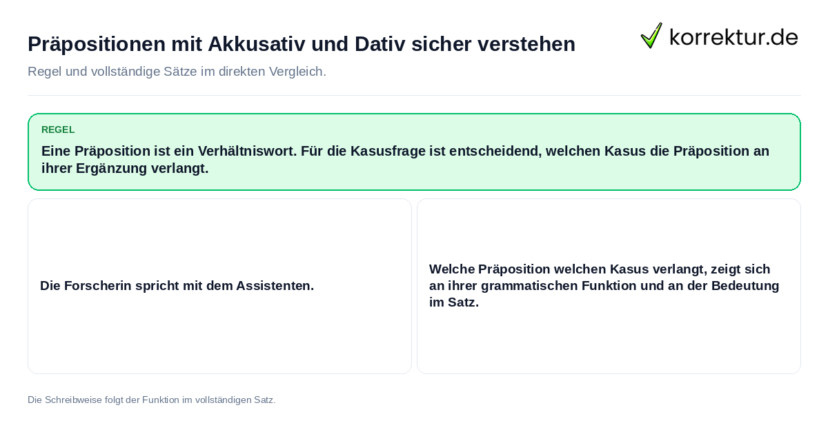 Präpositionen mit Akkusativ und Dativ sicher verstehen Konkrete Regel und vollständige Beispielsätze zu Präpositionen mit Akkusativ und Dativ sicher