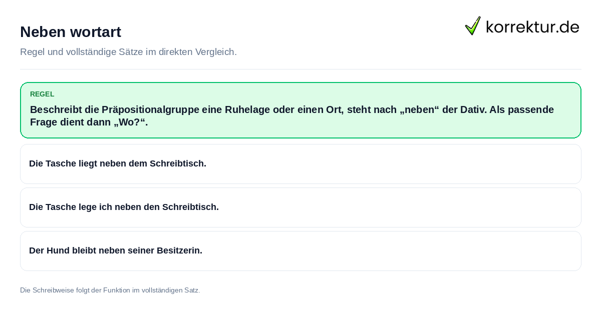 Konkrete Regel und vollständige Beispielsätze zu Neben wortart