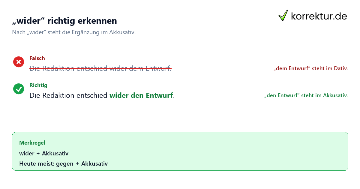 Was bedeutet die Präposition „wider“? Akkusativ richtig verwenden