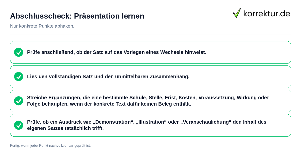 Konkreter Abschlusscheck zu Präsentation lernen