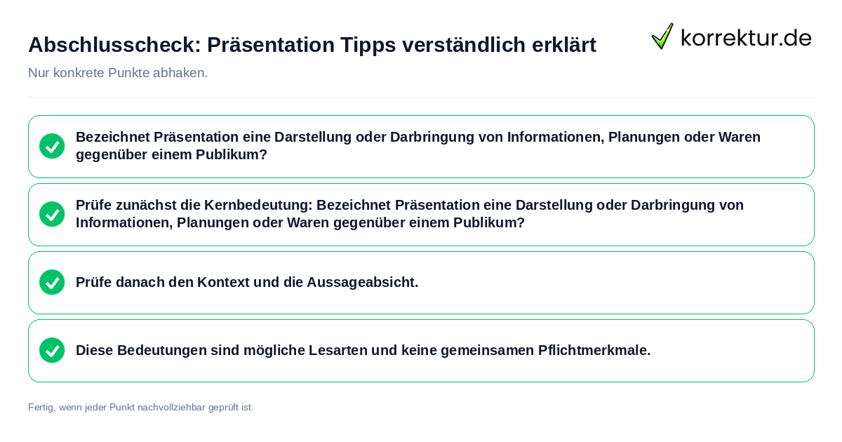 Konkreter Abschlusscheck zu Präsentation Tipps verständlich erklärt