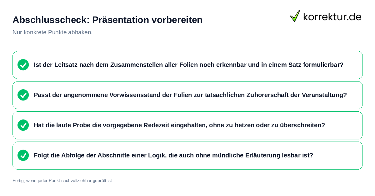 Abschlusscheck: Präsentation vorbereiten Konkreter Abschlusscheck zu Präsentation vorbereiten