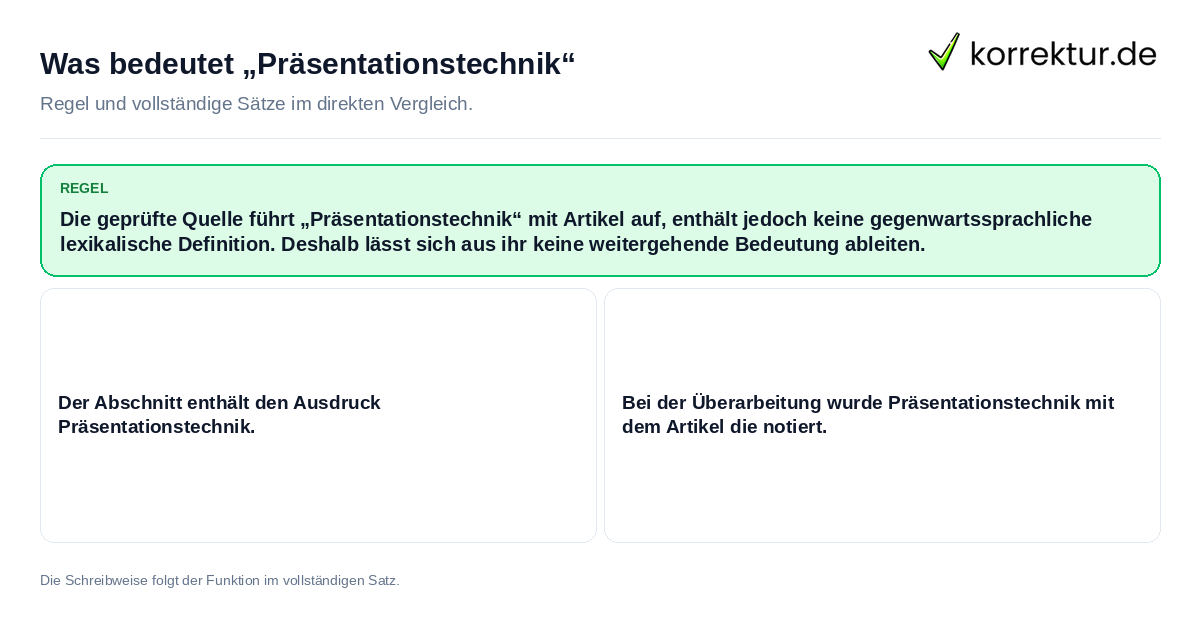 Konkrete Regel und vollständige Beispielsätze zu Was bedeutet „Präsentationstechnik“