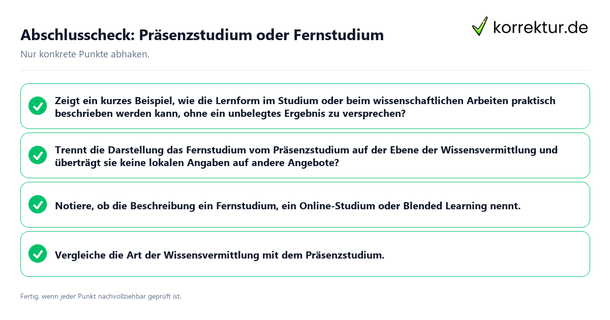 Abschlusscheck: Präsenzstudium oder Fernstudium Konkreter Abschlusscheck zu Präsenzstudium oder Fernstudium