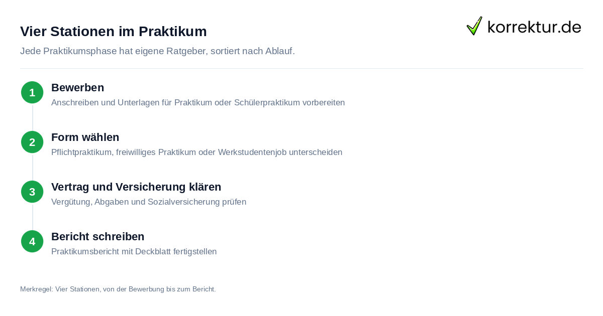 Vier Stationen im Praktikum Praktikum im Studium: die vier Stationen von der Bewerbung bis zum Bericht