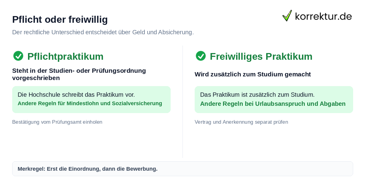 Pflichtpraktikum und freiwilliges Praktikum im Studium richtig unterscheiden