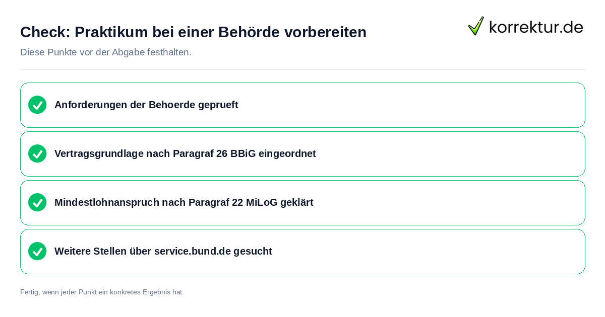 Praktikum bei einer Behörde vorbereiten: Prüfliste mit vier Punkten