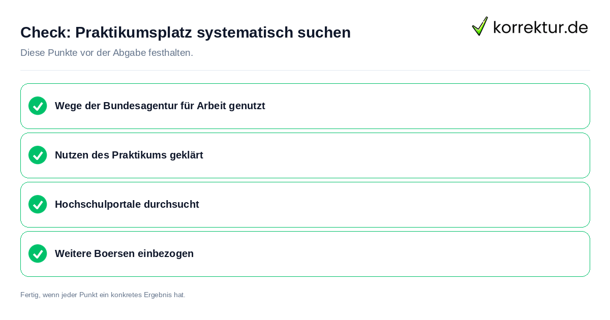 Check: Praktikumsplatz systematisch suchen Praktikumsplatz systematisch suchen: Prüfliste mit vier Punkten