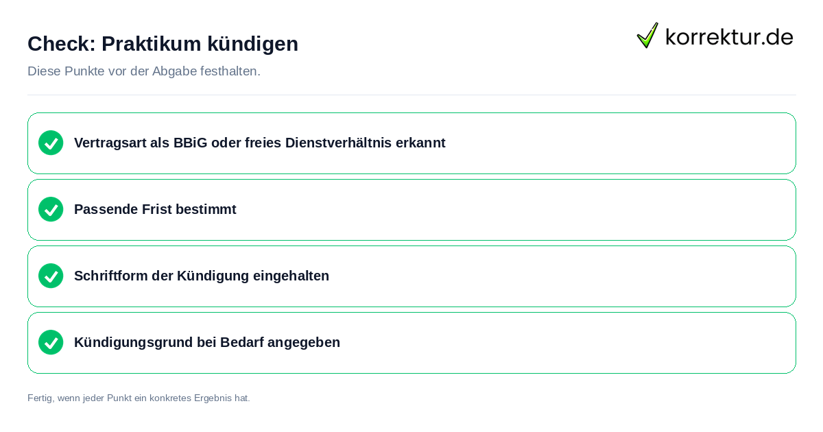 Check: Praktikum kündigen Praktikum kündigen: Prüfliste mit vier Punkten