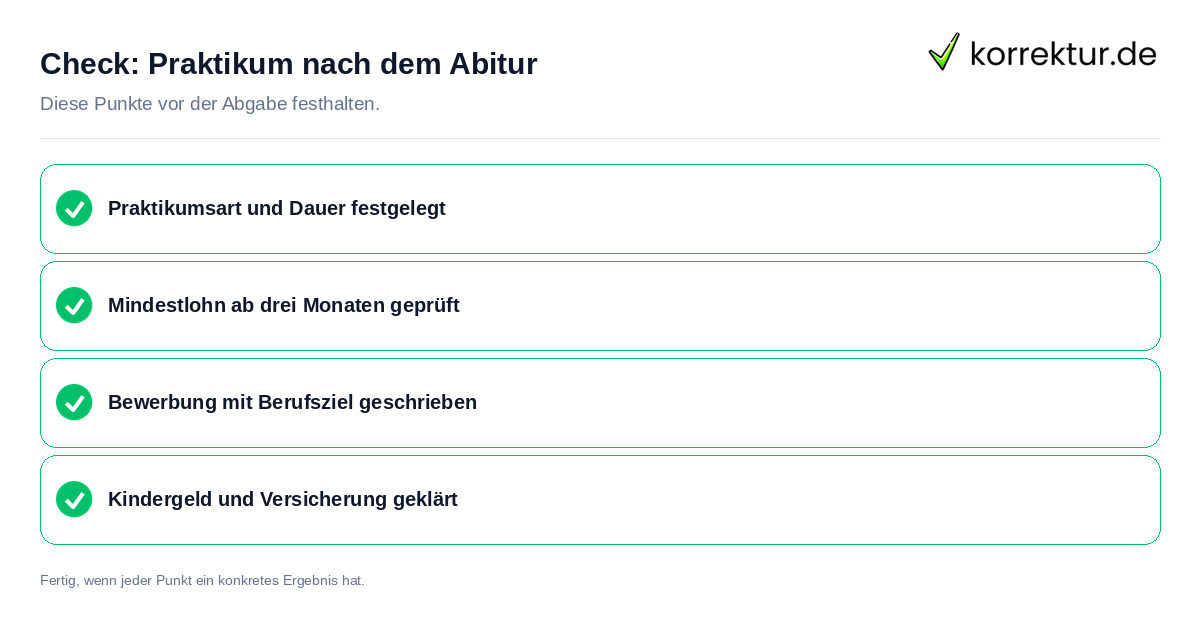 Praktikum nach dem Abitur: Prüfliste mit vier Punkten
