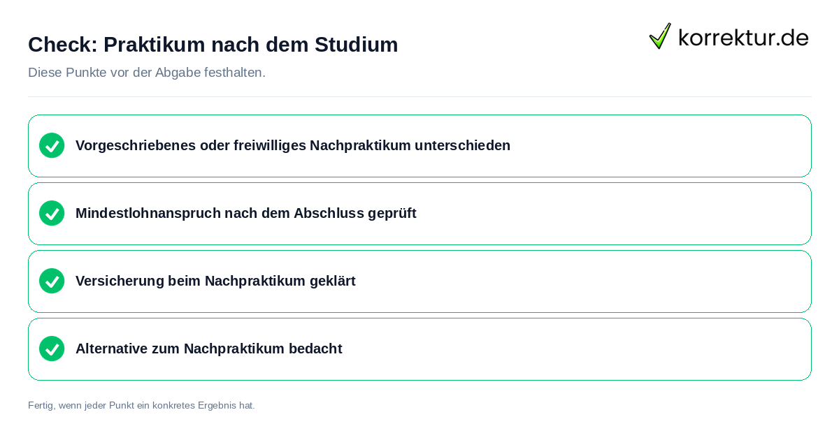 Praktikum nach dem Studium: Prüfliste mit vier Punkten
