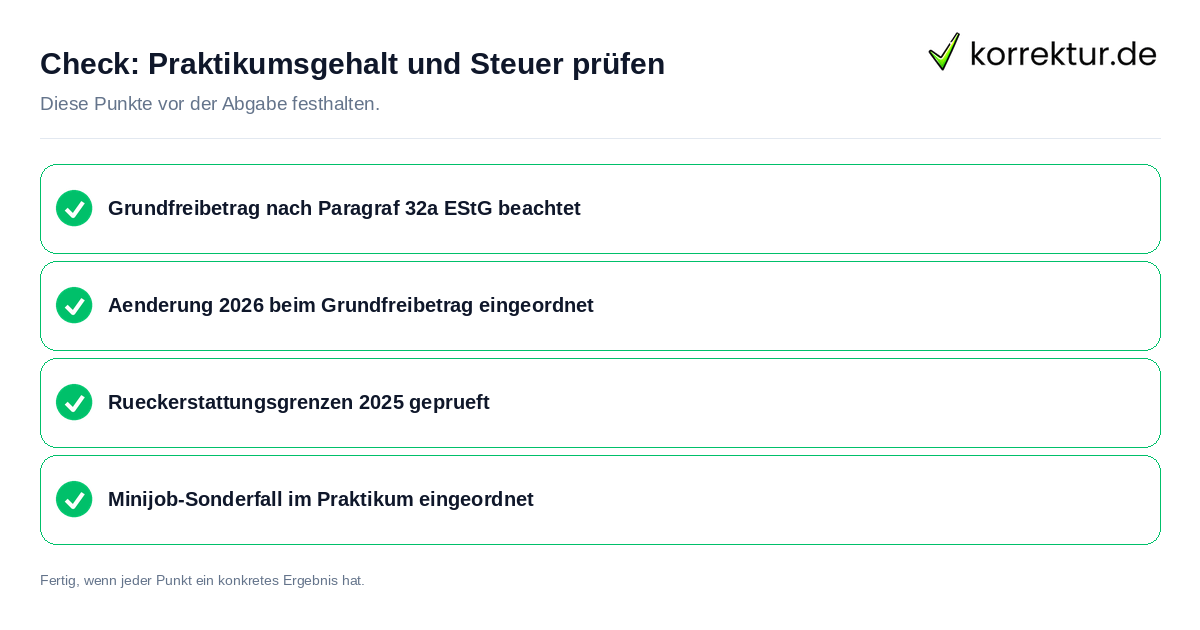 Check: Praktikumsgehalt und Steuer prüfen Praktikumsgehalt und Steuer prüfen: Prüfliste mit vier Punkten