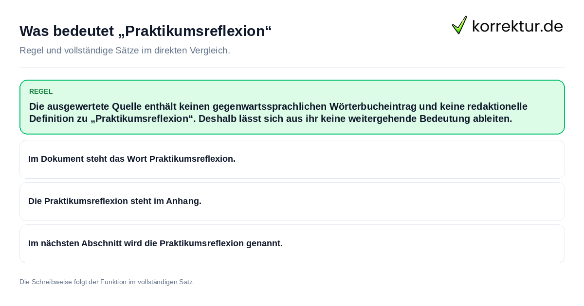 Konkrete Regel und vollständige Beispielsätze zu Was bedeutet „Praktikumsreflexion“