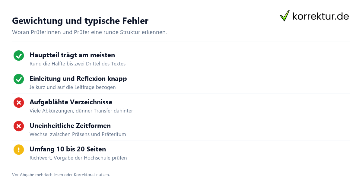 Gewichtung und typische Fehler Praxisbericht Gliederung Muster: typische Fehler und Qualitätskriterien