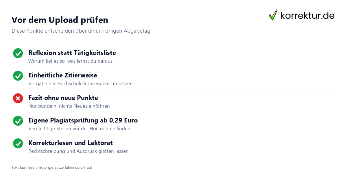 Praxisbericht IU Checkliste vor der Online-Abgabe