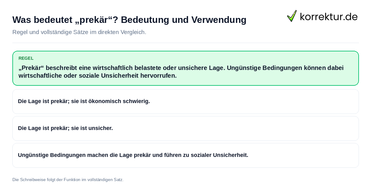 Was bedeutet „prekär“? Bedeutung und Verwendung Konkrete Regel und vollständige Beispielsätze zu Was bedeutet „prekär“? Bedeutung und Verwendung
