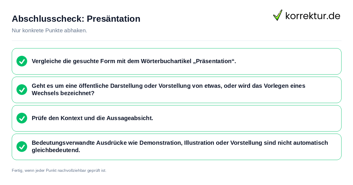 Konkreter Abschlusscheck zu Presäntation