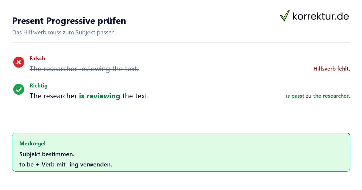 Present Progressive sicher verstehen und anwenden: Satz korrekt bilden