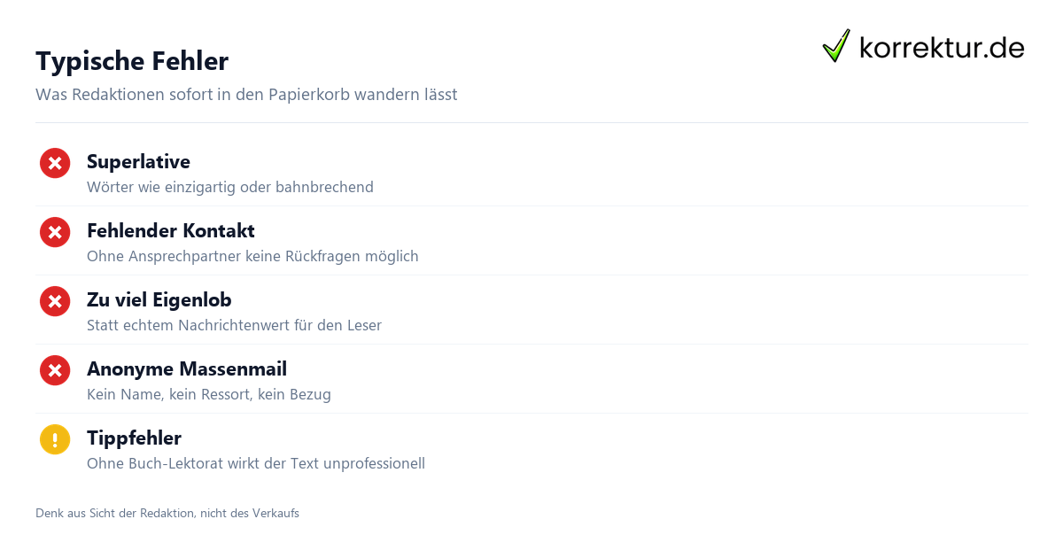 Typische Fehler Pressemitteilung Buch: typische Fehler vermeiden