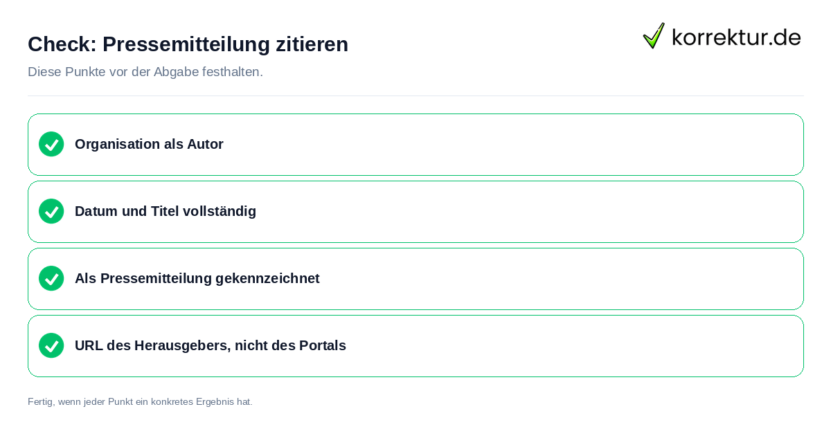 Check: Pressemitteilung zitieren Pressemitteilung zitieren: Prüfliste mit vier Punkten