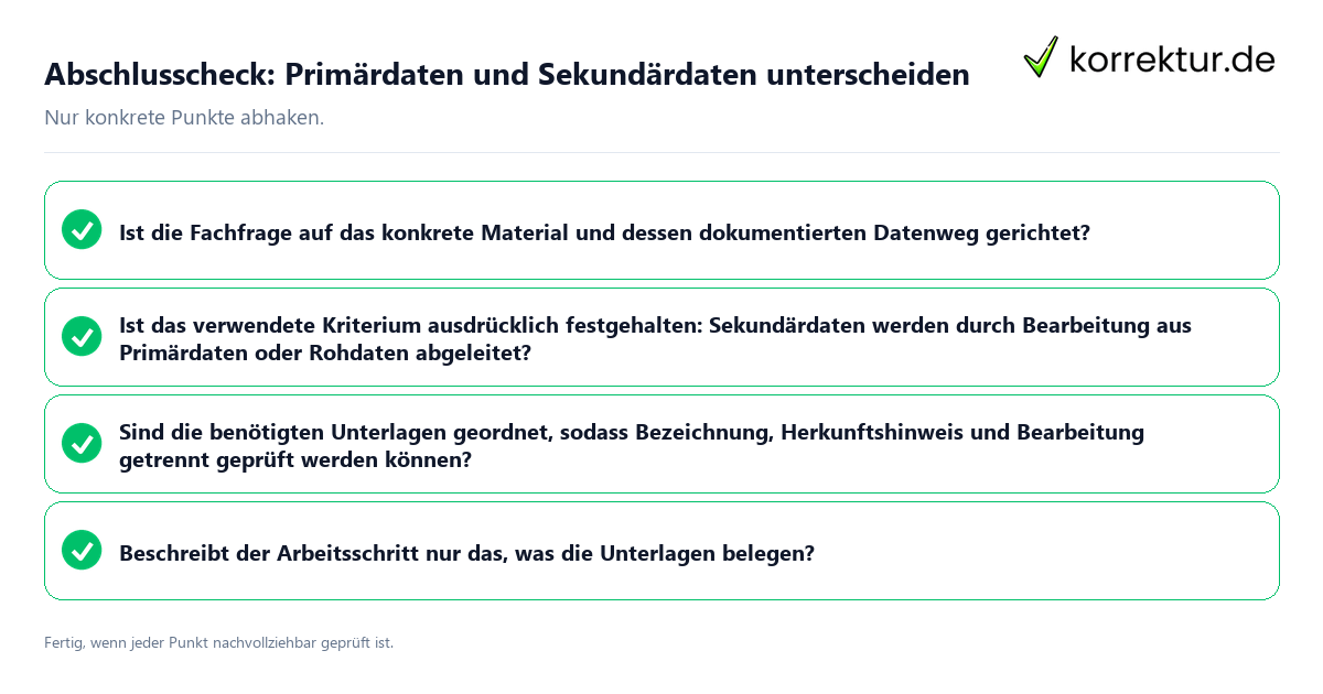 Konkreter Abschlusscheck zu Primärdaten und Sekundärdaten unterscheiden