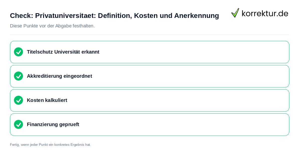 Check: Privatuniversität: Definition, Kosten und Anerkennung Privatuniversität: Definition, Kosten und Anerkennung: Prüfliste mit vier Punkten