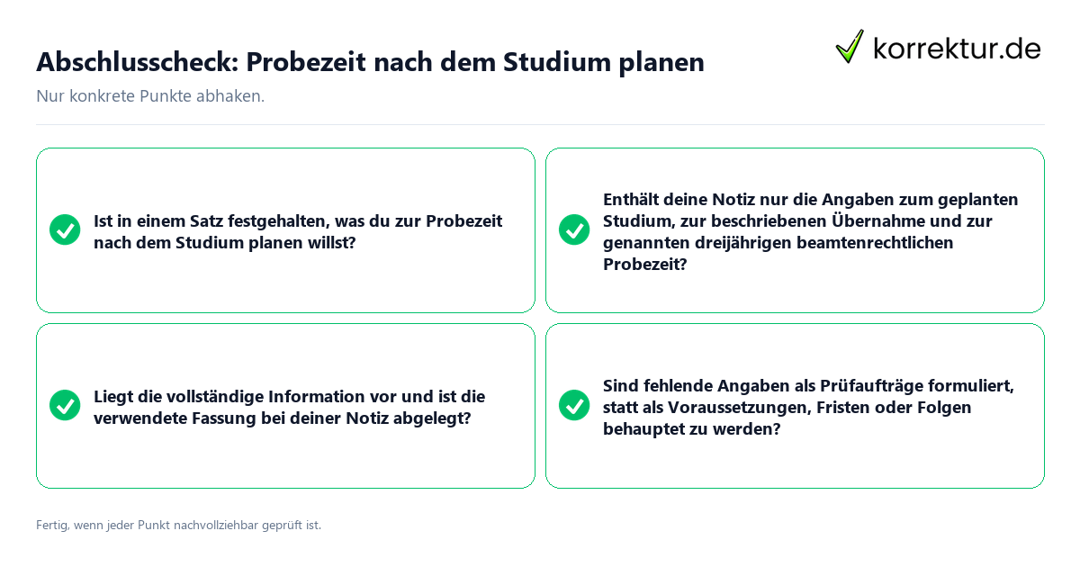 Abschlusscheck: Probezeit nach dem Studium planen Konkreter Abschlusscheck zu Probezeit nach dem Studium planen