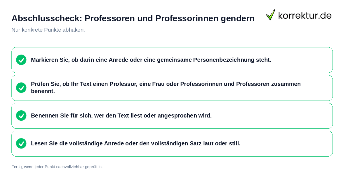 Konkreter Abschlusscheck zu Professoren und Professorinnen gendern