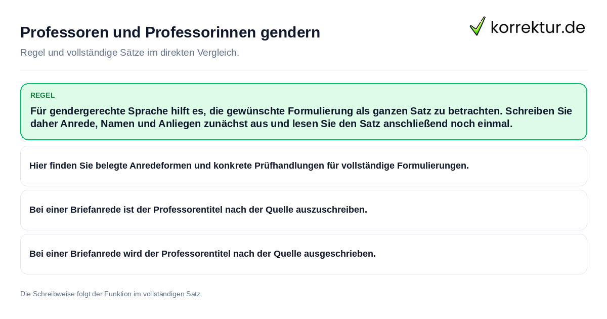 Konkrete Regel und vollständige Beispielsätze zu Professoren und Professorinnen gendern