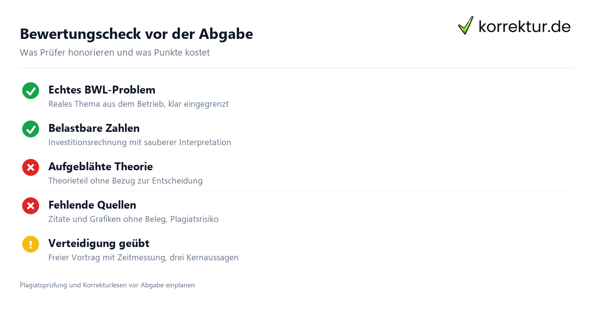 Projektarbeit Betriebswirt: typische Fehler und erfüllte Kriterien