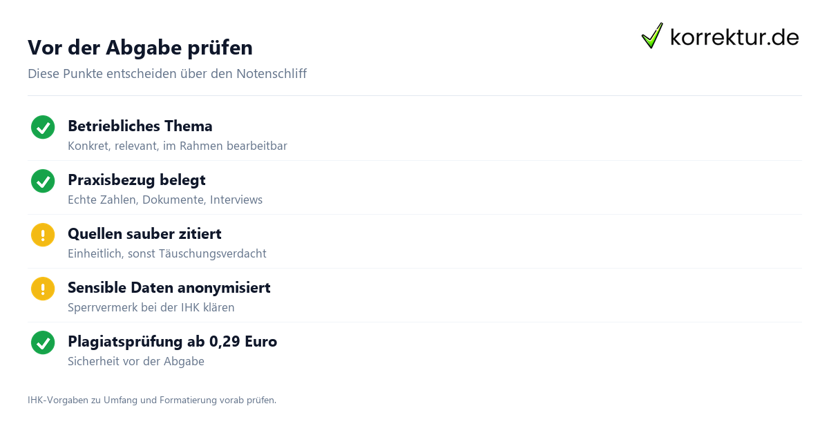 Projektarbeit Fachwirt: Checkliste für Thema, Praxisbezug und Formales