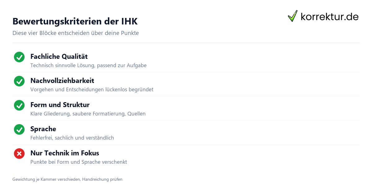 Projektdokumentation Bewertung: Kriterien der IHK im Überblick