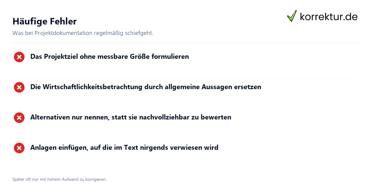 Häufige Fehler Projektdokumentation für Industriekaufleute erstellen: häufige Fehler