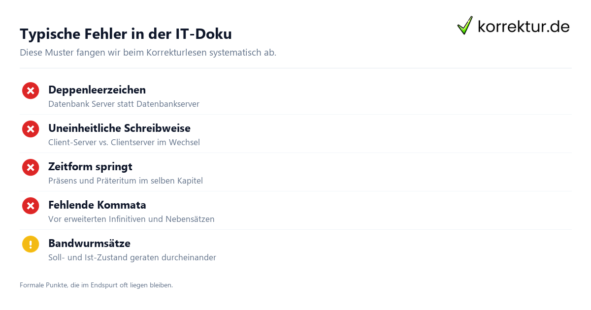 Typische Fehler in der IT-Doku Projektdokumentation korrekturlesen: typische Fehler in der IT-Doku