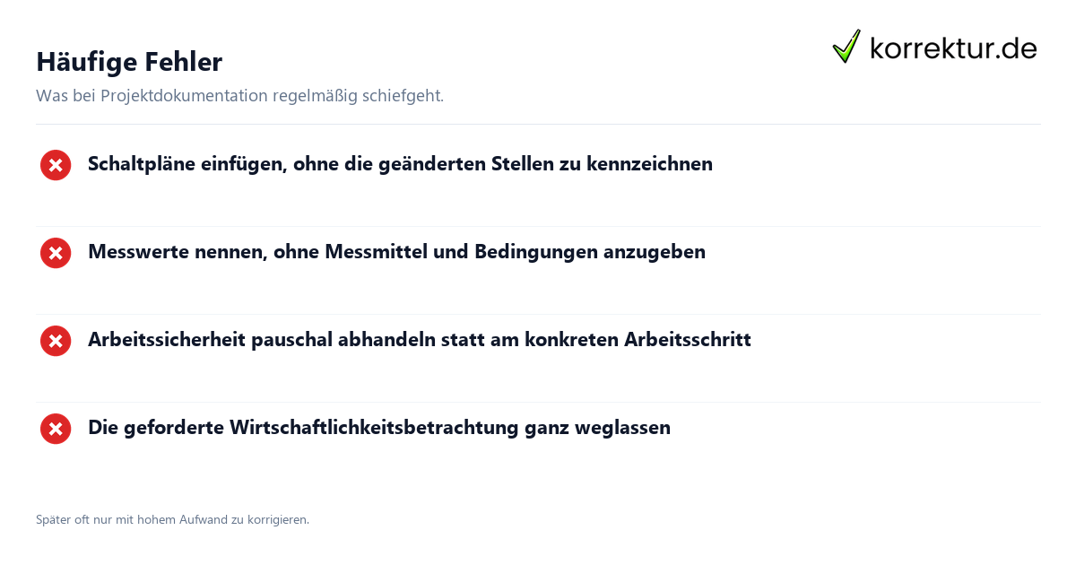 Häufige Fehler Projektdokumentation im Beruf Mechatroniker erstellen: häufige Fehler