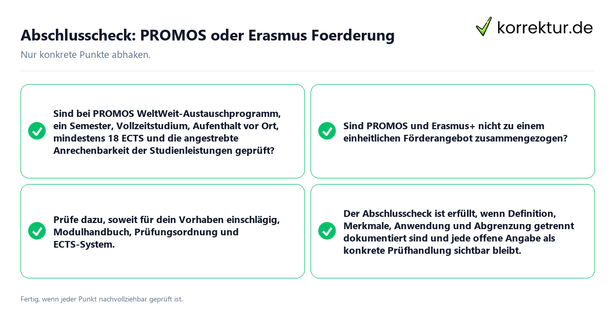 Konkreter Abschlusscheck zu PROMOS oder Erasmus Förderung