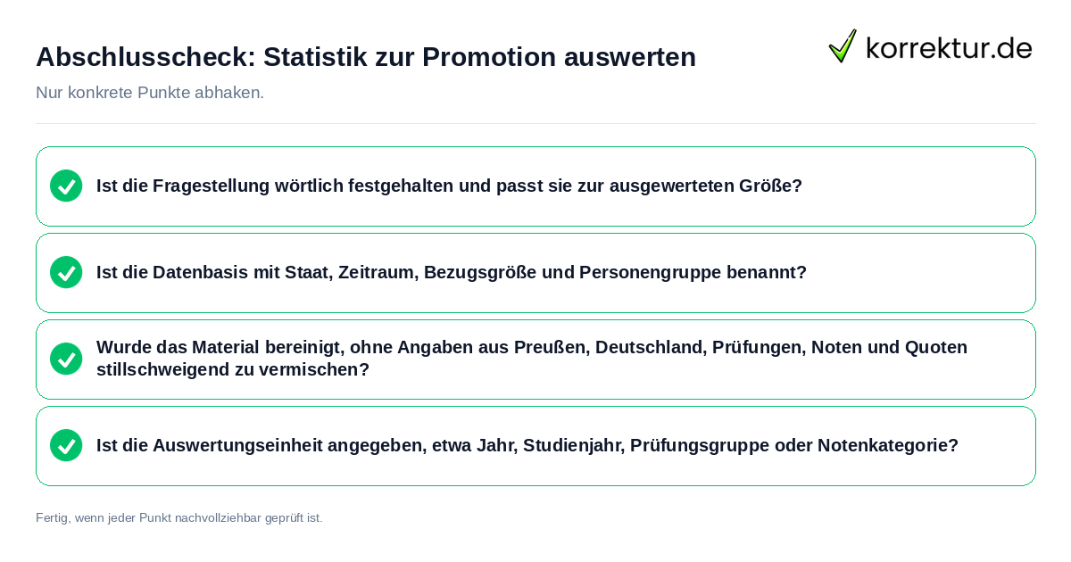 Abschlusscheck: Statistik zur Promotion auswerten Konkreter Abschlusscheck zu Statistik zur Promotion auswerten