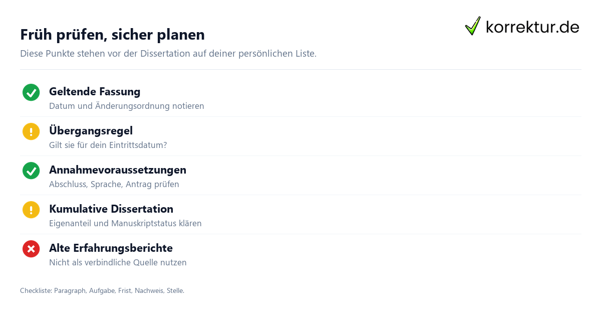 Die Promotionsordnung der eigenen Fakultät richtig prüfen: Überblick