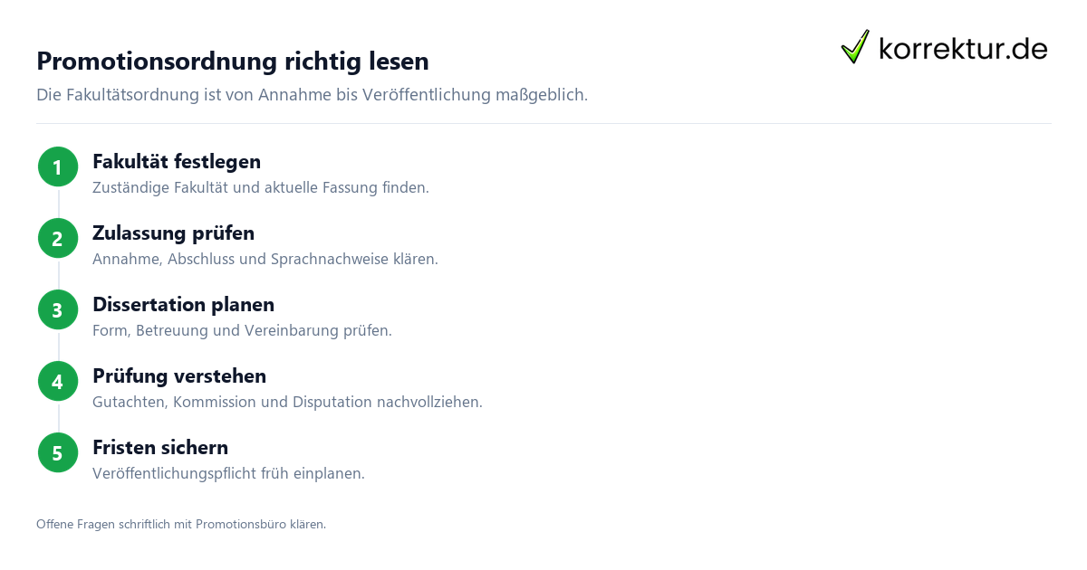 Die Promotionsordnung der eigenen Fakultät richtig prüfen: Schritte