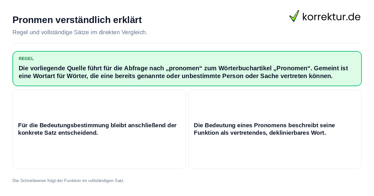Konkrete Regel und vollständige Beispielsätze zu Pronmen verständlich erklärt